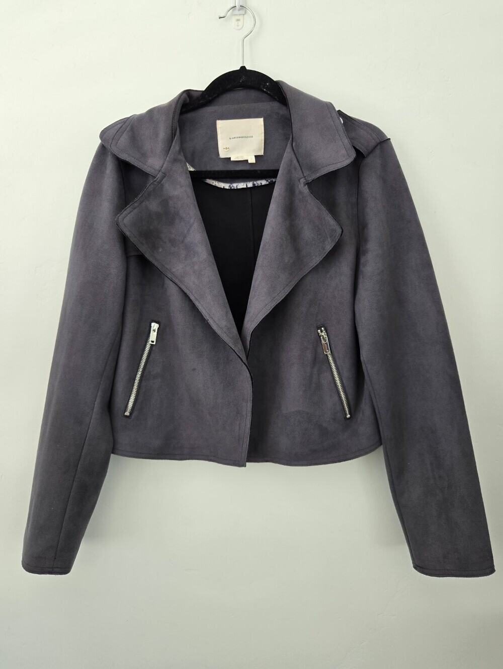 Anthropologie Expressway Faux Suede Moto Jacket. Gray. Size Large.